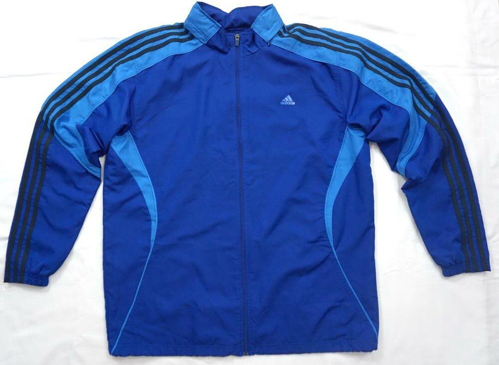 ADIDAS USED MEN XL ROYAL BLUE SOFT WINDBREAKER/TRACK JACKET/HIDDEN HOOD